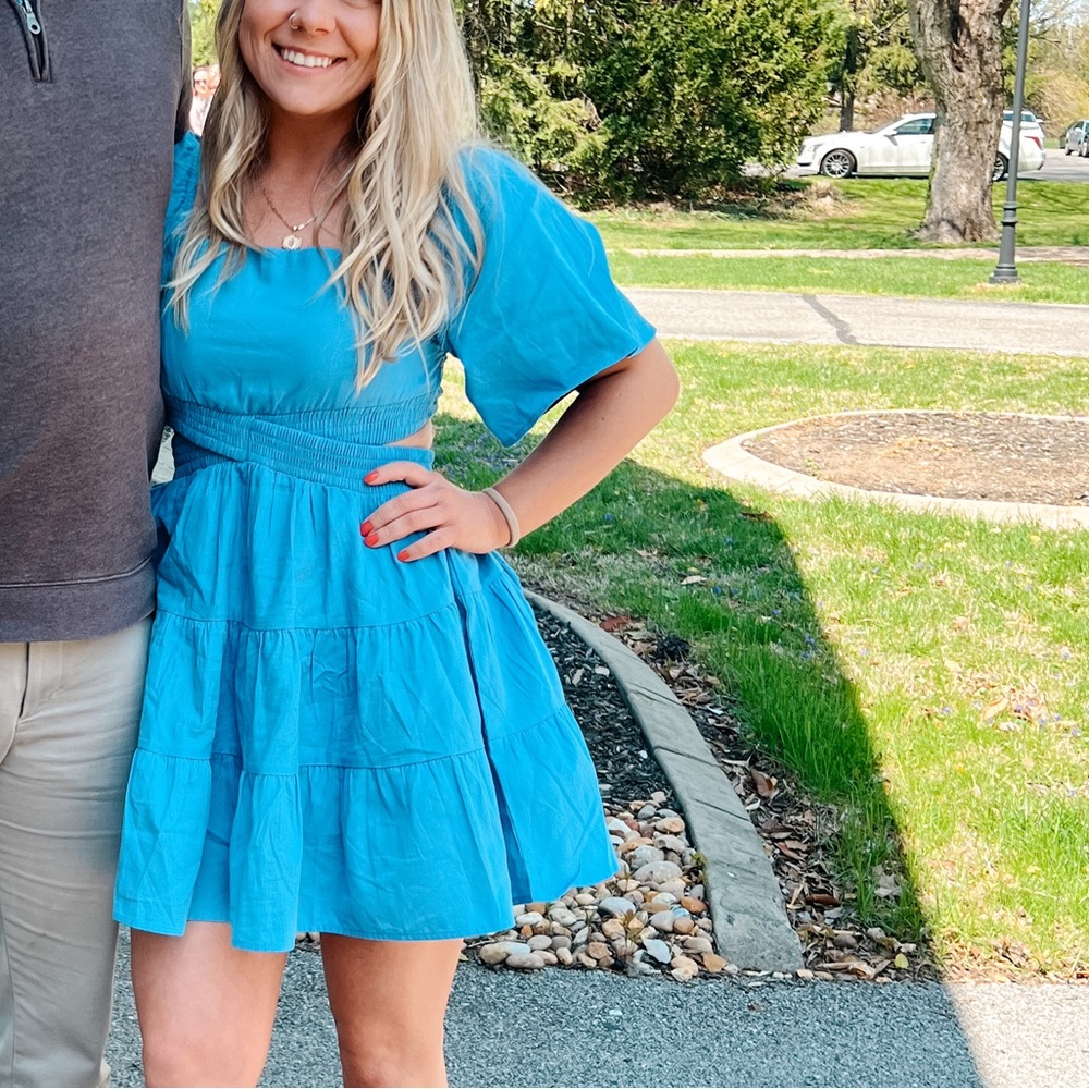 blue cut out dress